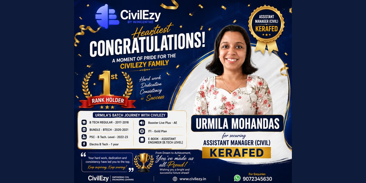 Rank 1 — Urmila Mohandas, Assistant Manager (Civil), KERAFED
