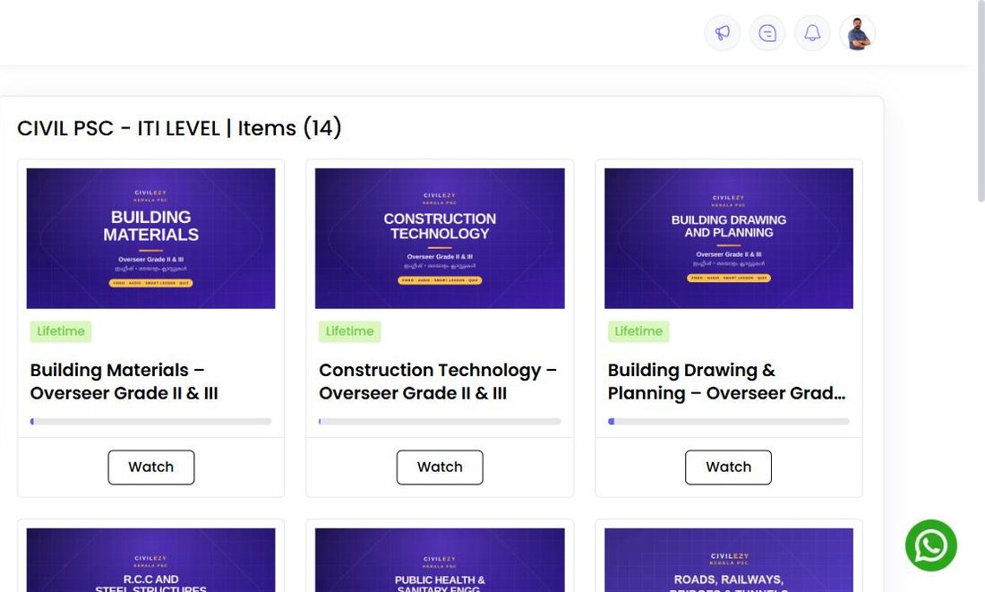 Your bundle after logging in, with progress on every course.