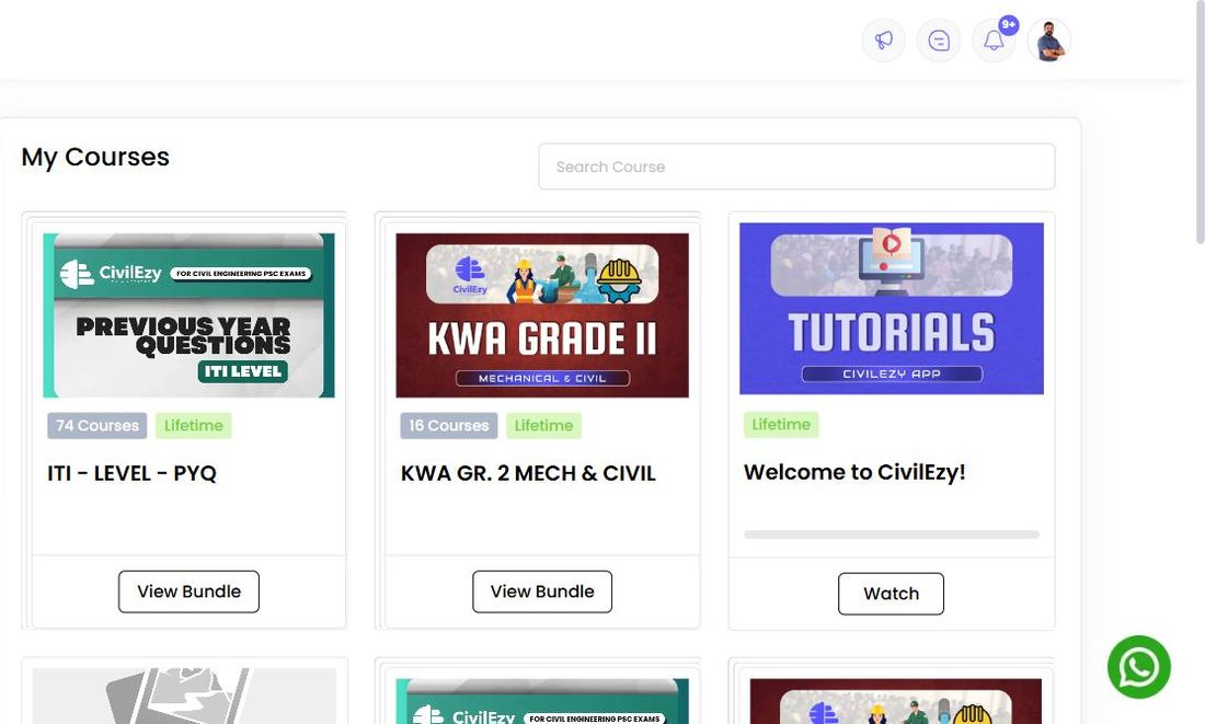 The student's own shelf. A membership can carry several bundles at once, and each one opens straight into where you stopped.