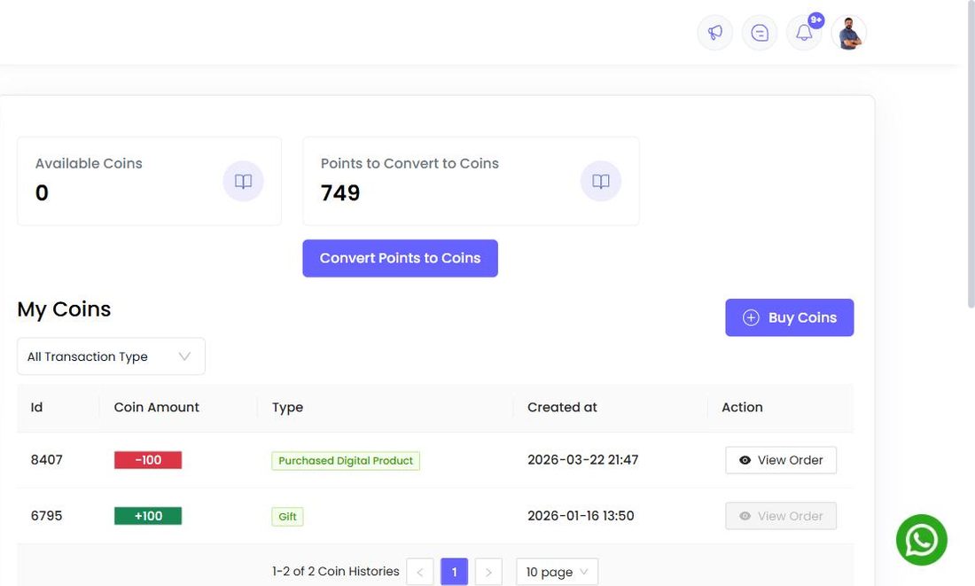 Points accumulate lesson by lesson and convert to coins.
