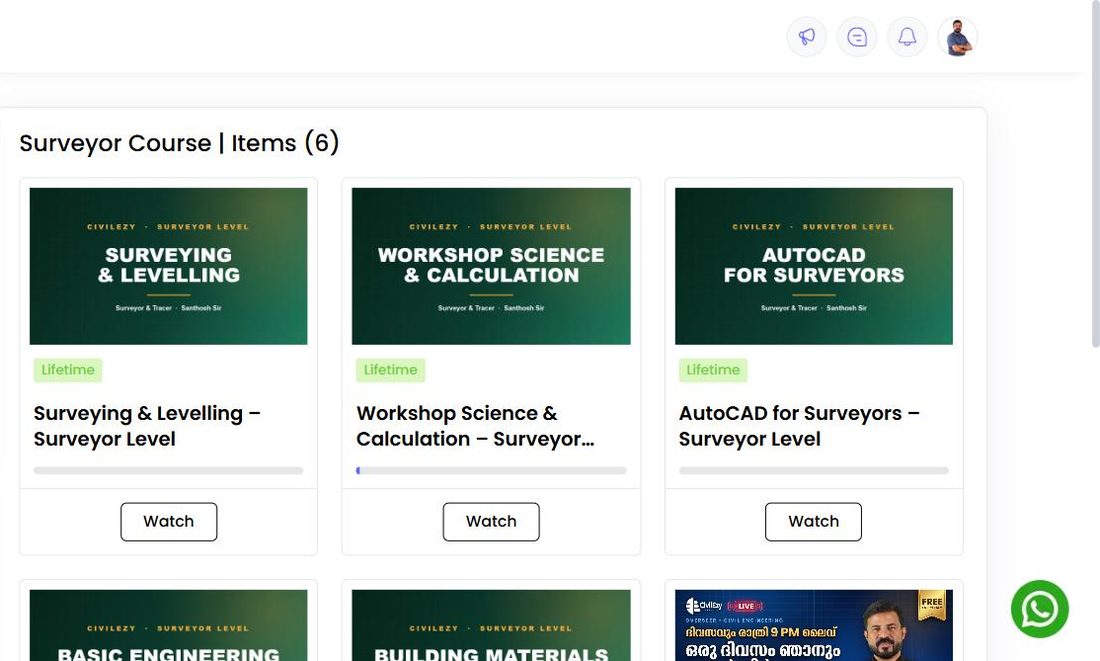 Your Surveyor bundle after logging in, with progress on each course.